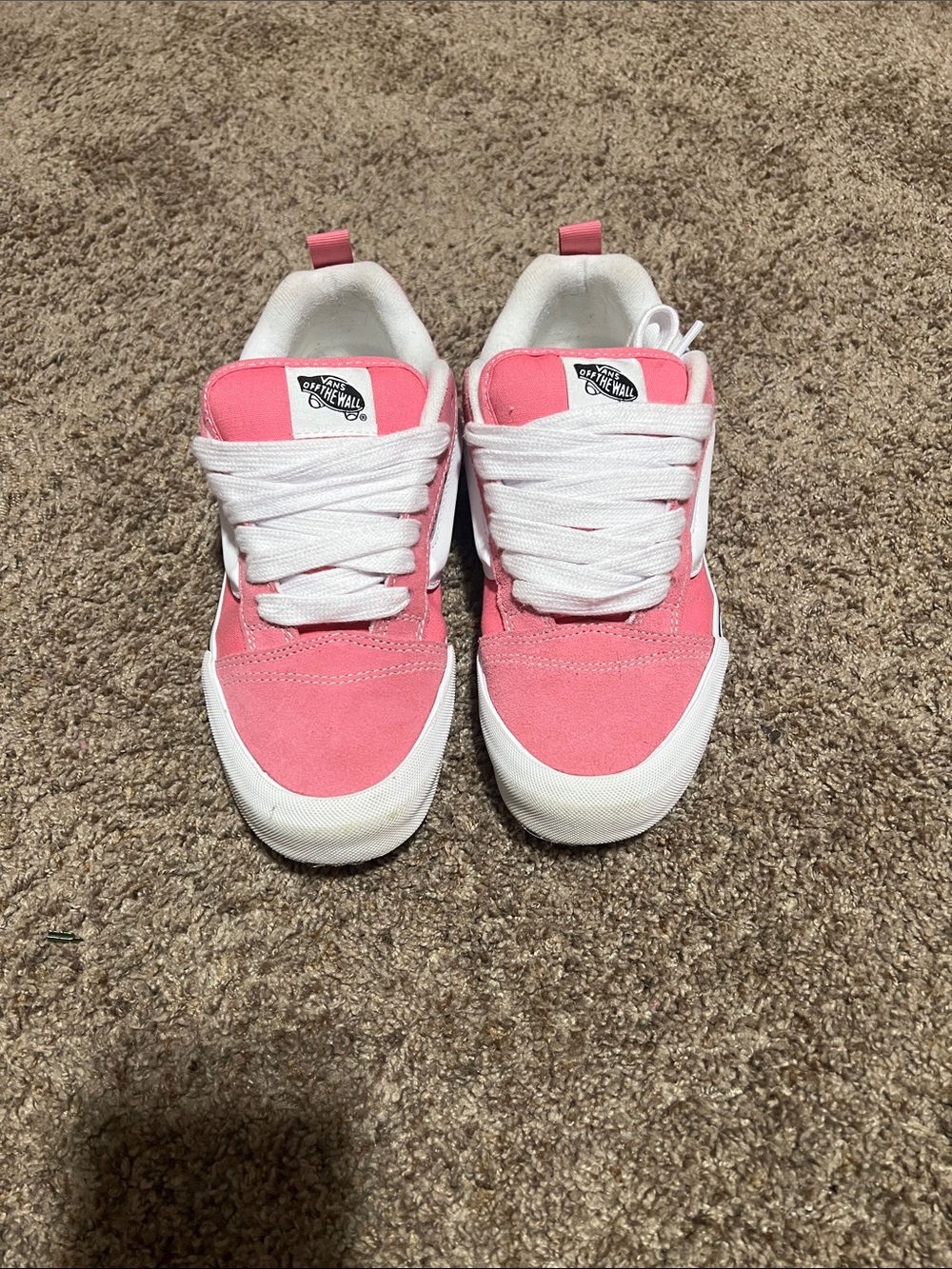 Vans Pink and White Low-Top Skate Shoes